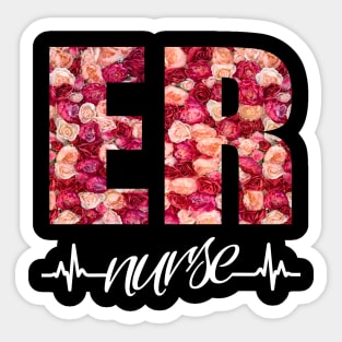 ER Nurse Heartbeat Roses Sticker
